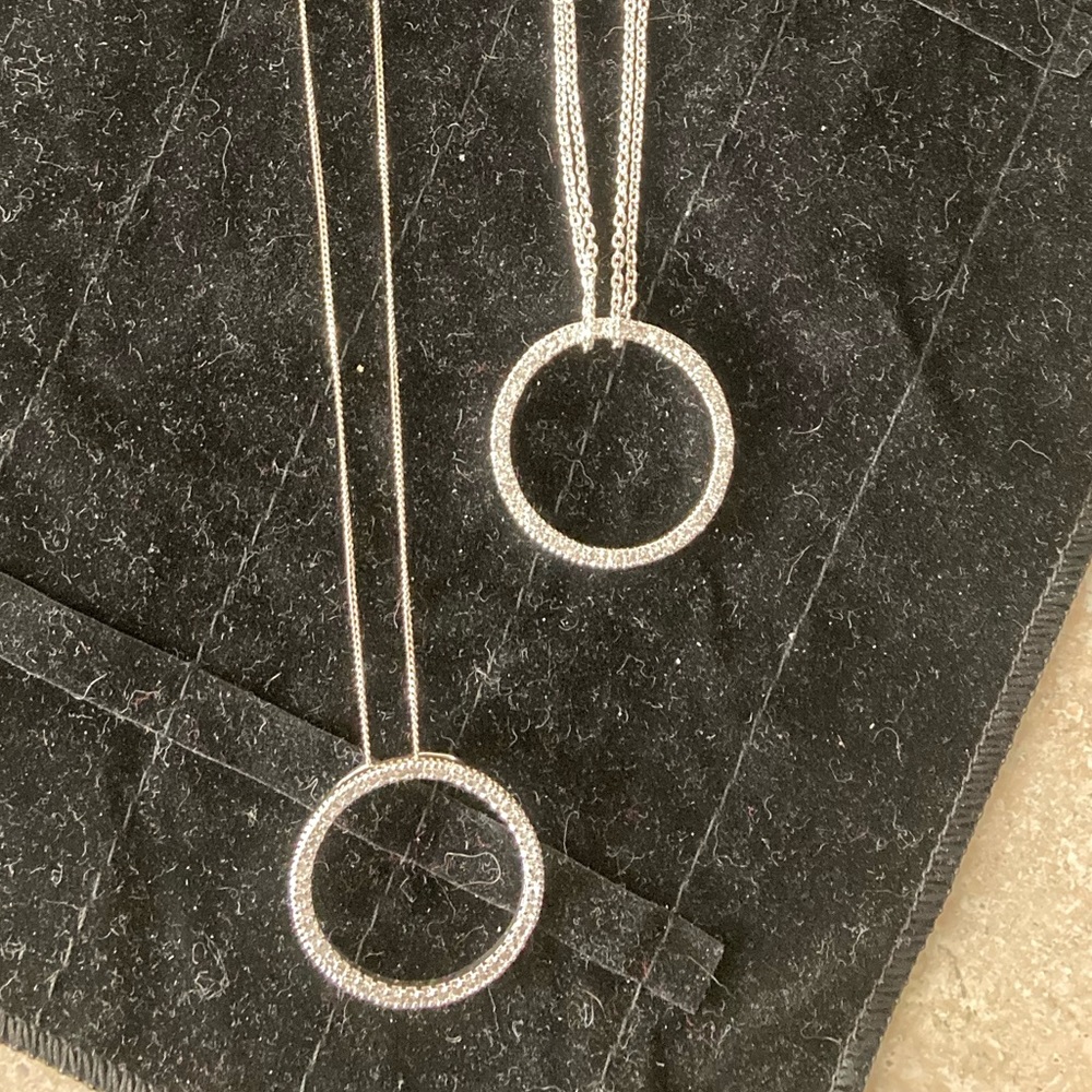 Sterling silver and cubic zirconia circle pendant necklace and bracelet